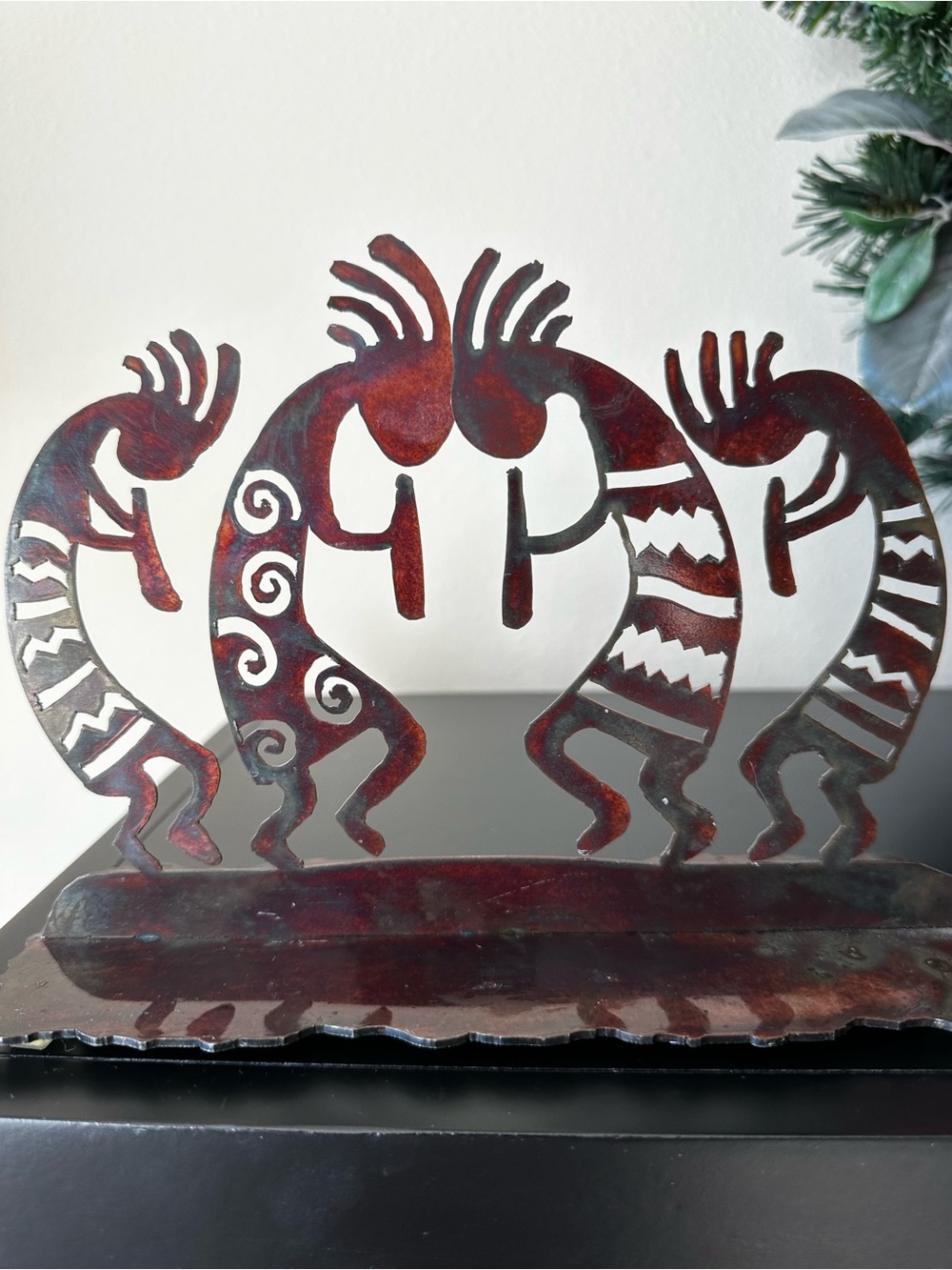 Southwestern Metal Kokopelli Figures Tabletop Piece Brown Patina